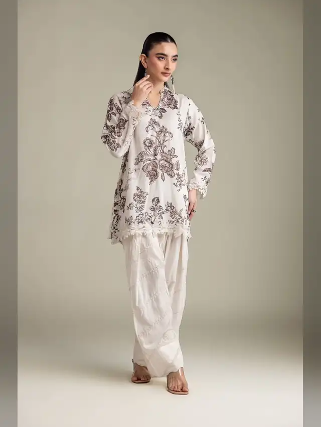 Khaadi Festive 2026 ivory and brown floral two piece suit