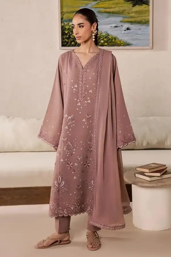 Nurèh Mauve Embroidered Karandi Suit