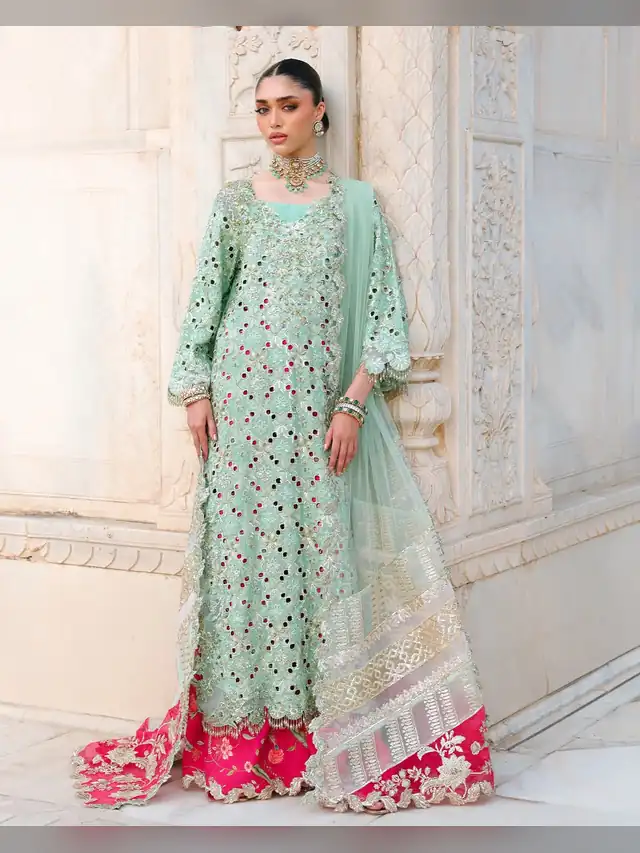 Saira Shakira Amor wedding ensemble, Mint Green
