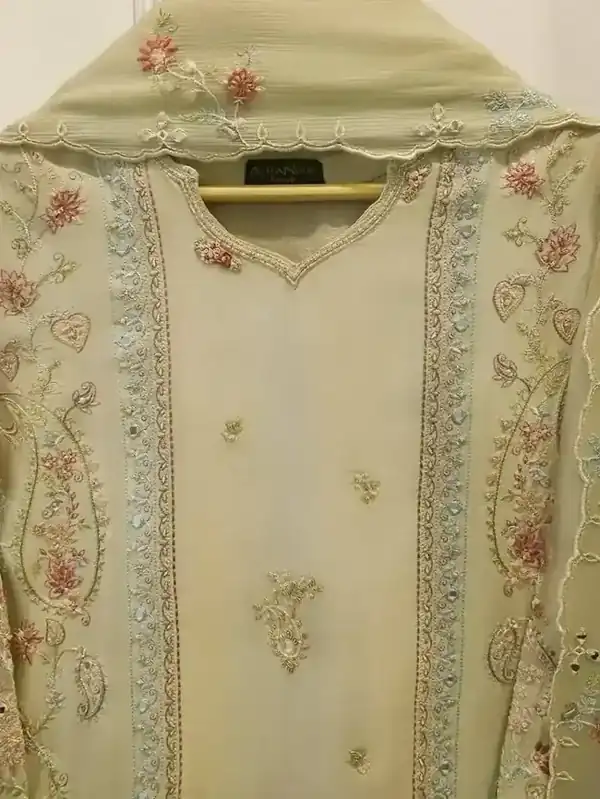 Pista Cream Floral Embroidered