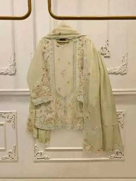 Butter Cream Paisley Embroidered