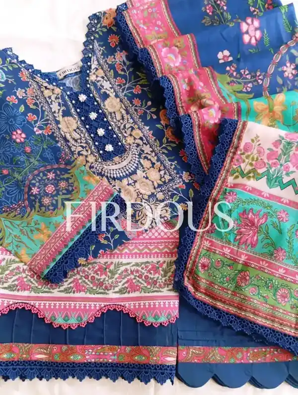 Firdous Premium Luxury Lawn Royal Blue Garden