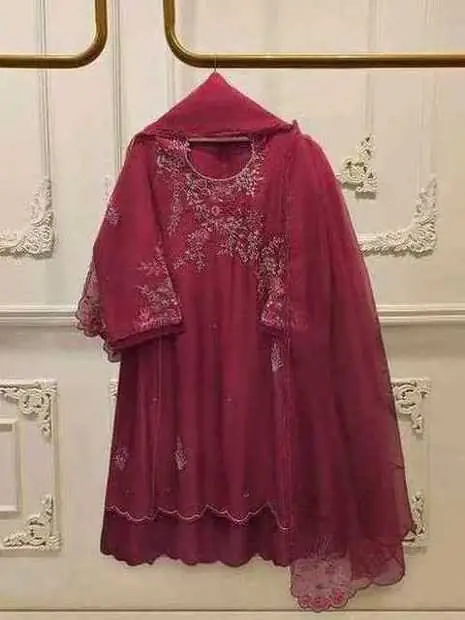 Magenta Floral Embroidered