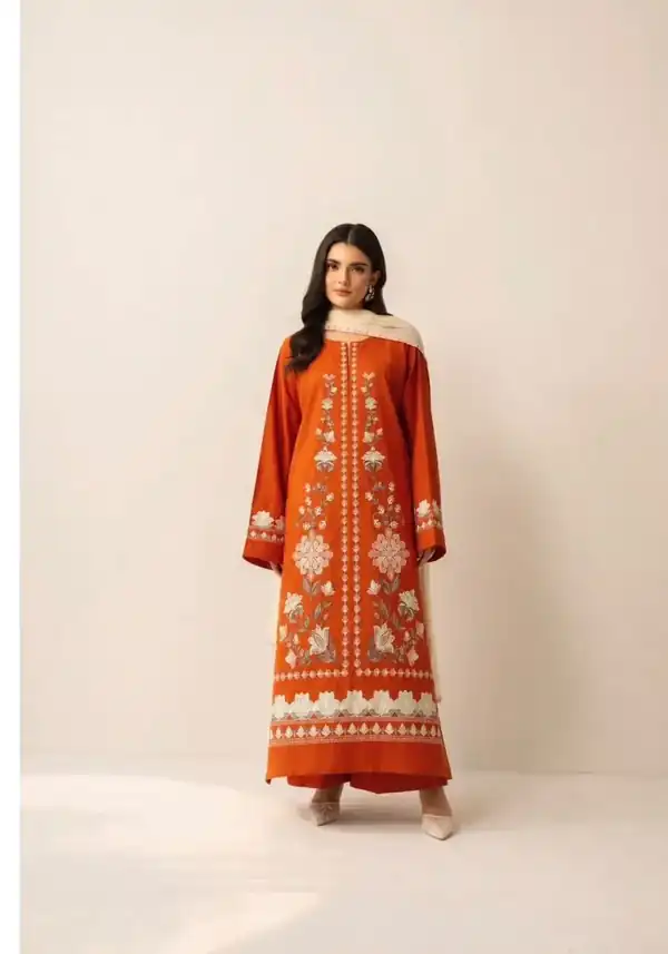 Rust Floral Embroidered Kurta