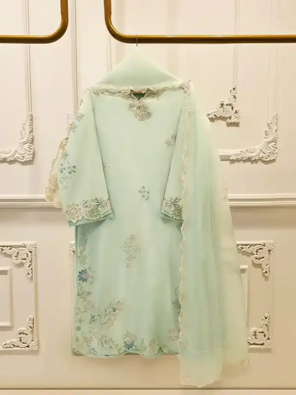 Agha Noor Ready To Wear Pista Green embroidered khaddi silk three piece suit S115683