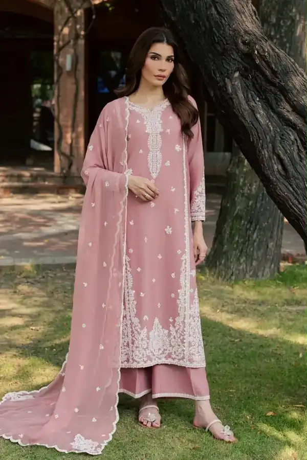 Batik Original Pret Dusty Rose embroidered karandi stitched suit