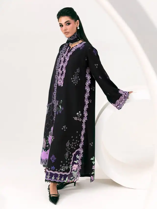 Qprints embroidered suit, Black and Lilac