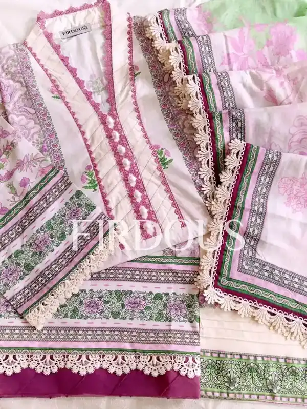 Firdous Premium Luxury Lawn Lilac Green Floral