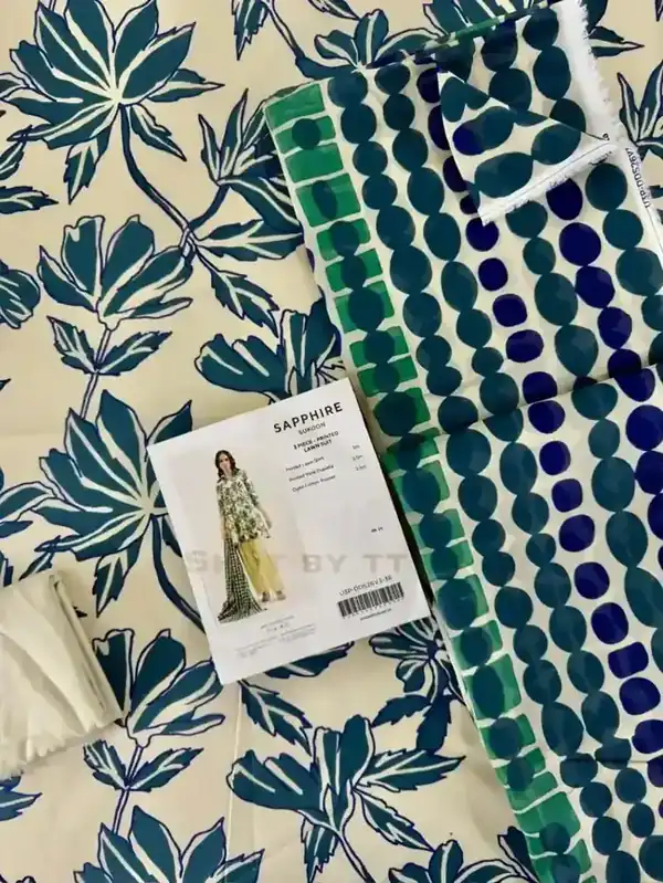 Sapphire 2026 Printed Lawn Teal Leaf Print