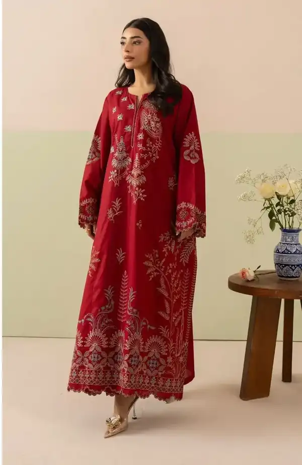 Red Floral Embroidered Kurta