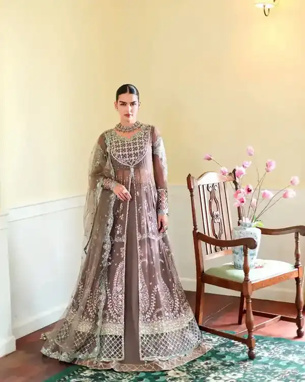 Roheenaz Whispers of Grace Vol 2 Mocha Brown embroidered festive suit