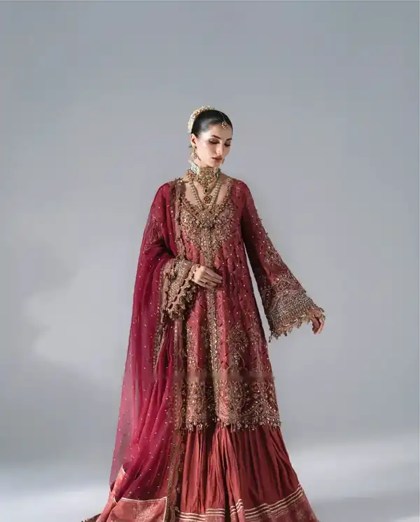 Maria.B Mbroidered Wedding Edition Maroon Embroidered