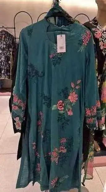 Teal Floral Embroidered