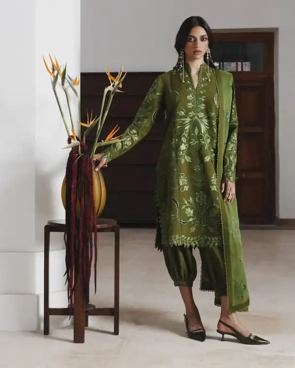 Jugnu Unstitched AW 26 The Reading Room Olive Green