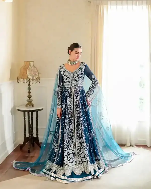 Roheenaz Whispers of Grace Vol 2 Teal Blue embroidered festive suit