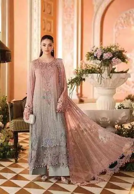 Dusty Pink Grey Embroidered