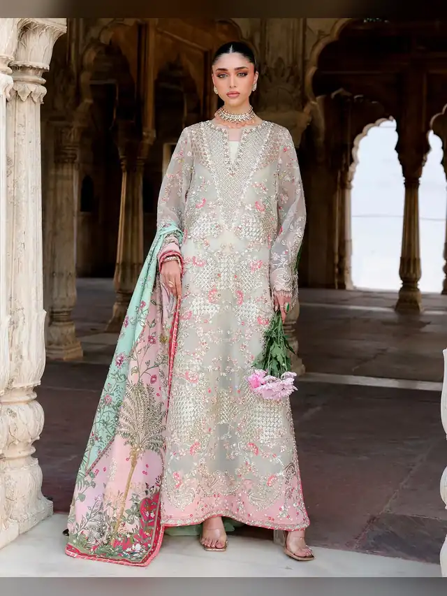 Saira Shakira Amor wedding ensemble, Pastel Floral