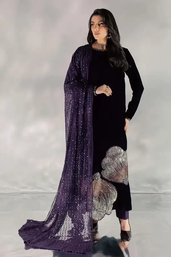 Nurèh Deep Purple Hand Embellished Velvet Suit