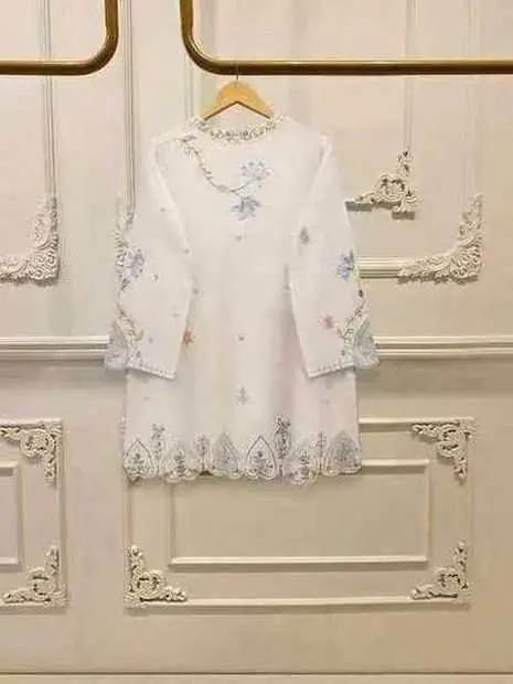 Ivory Blue Floral Embroidered