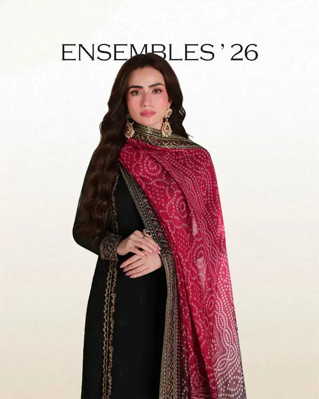 Azure Ensembles Festive Collection Black with Red Bandhani Dupatta suit