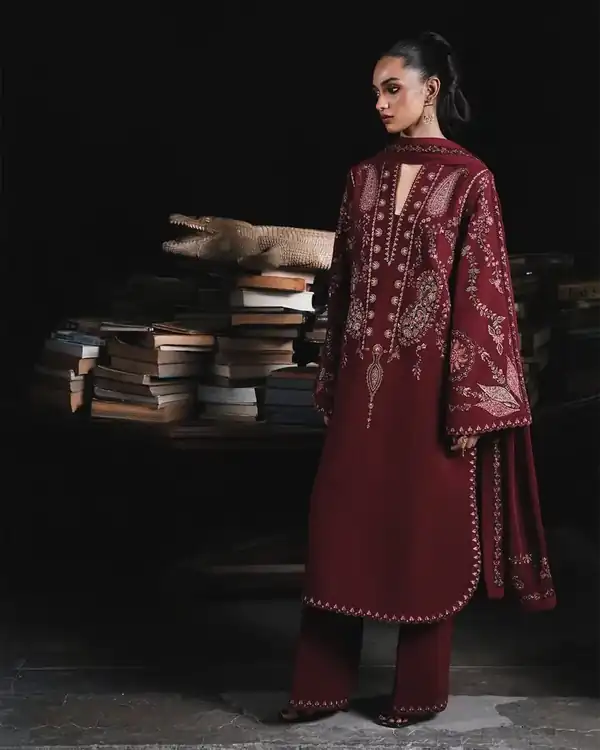 Jugnu Unstitched AW 26 The Reading Room Deep Maroon