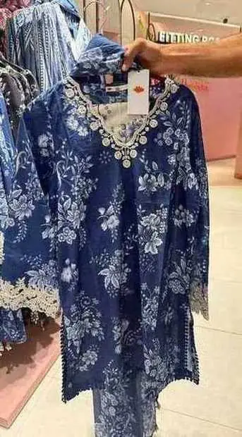 Navy Blue Floral Embroidered