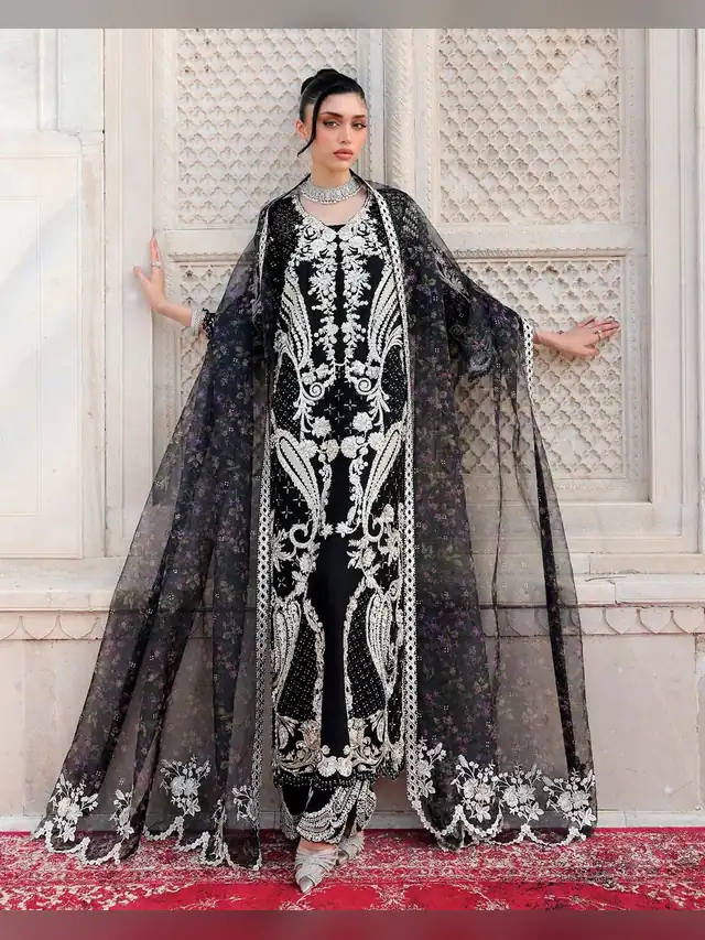 Saira Shakira Amor wedding ensemble, Black and Ivory