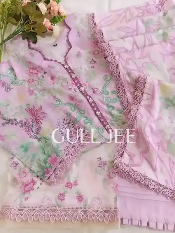 Gulljee Digital Printed Lawn Lilac Floral