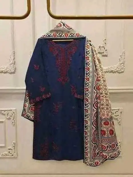 Navy Blue Embroidered