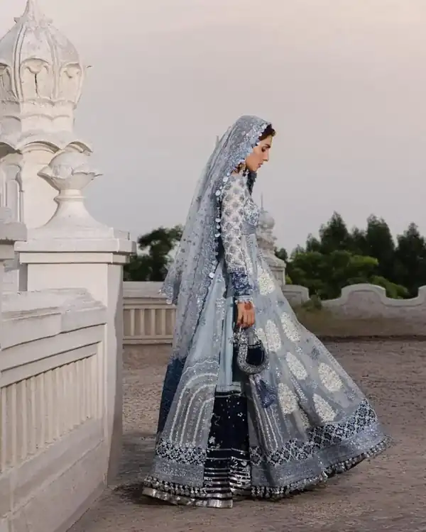Slate Blue Floral Embroidered