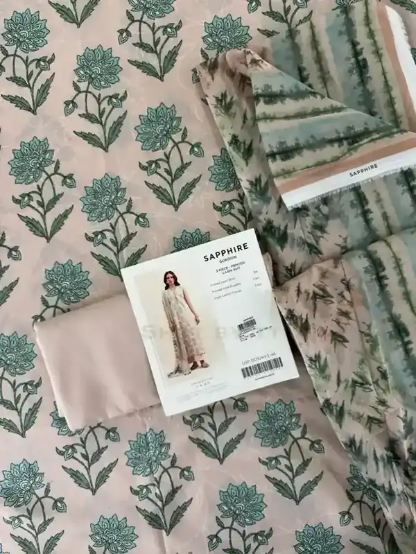 Sapphire 2026 Printed Lawn Blush Teal Motif
