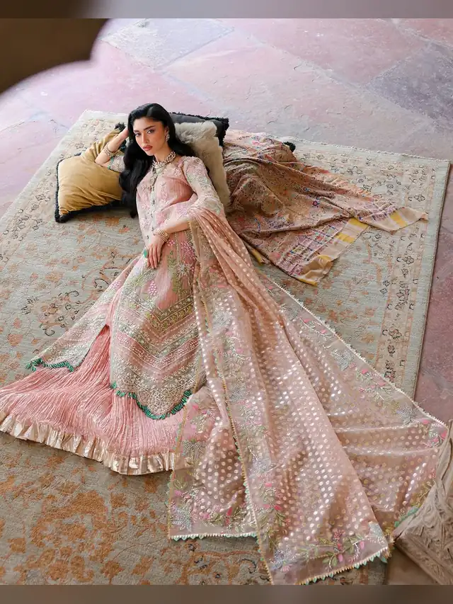 Saira Shakira Amor wedding ensemble, Blush Peach