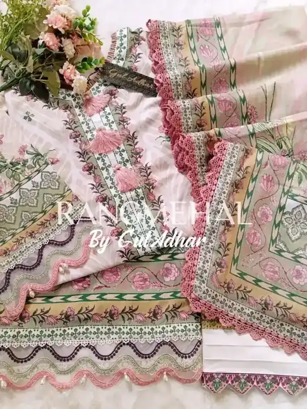 Rang Mehal by Gul Adhar stitched lawn Ivory Sage Blush