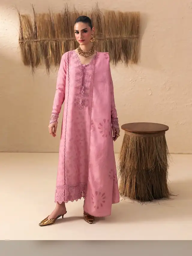 Qprints embroidered suit, Rose Pink