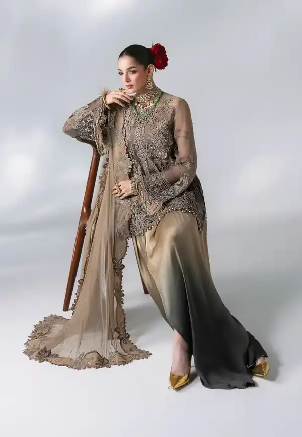 Maria.B Mbroidered Wedding Edition Mocha Gold Embroidered