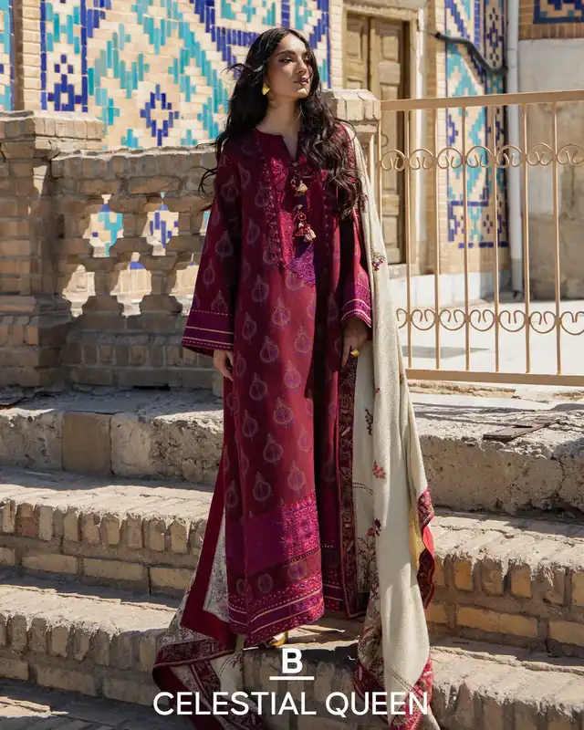 Mushq Broadway Echoes of Registan unstitched winter suit, B Celestial Queen