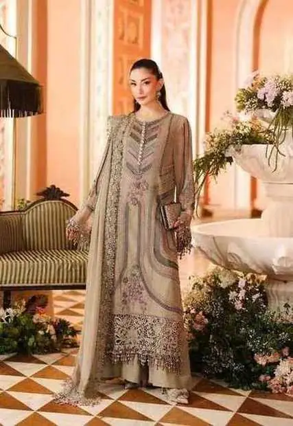 Taupe Grey Chevron Embroidered