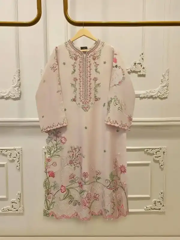 Rose Pink Floral Embroidered