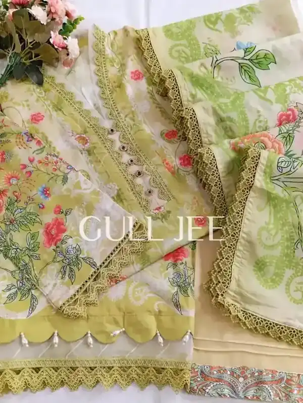 Gulljee Digital Printed Lawn Olive Green Floral