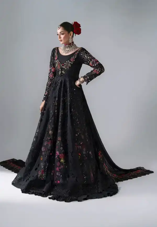 Maria.B Mbroidered Wedding Edition Black Floral Embroidered