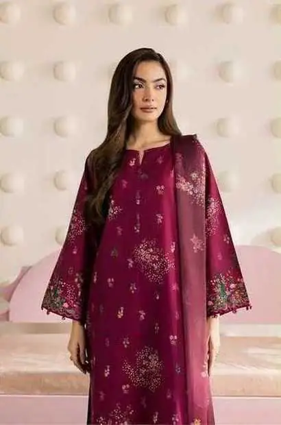 Maroon Floral Embroidered