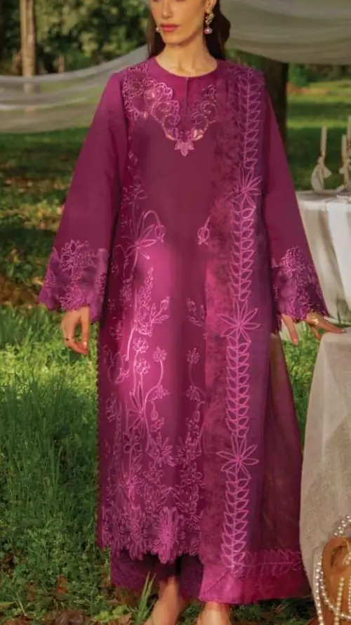 Rang Rasiya Luxury Eid Collection Zaha wine embroidered unstitched suit