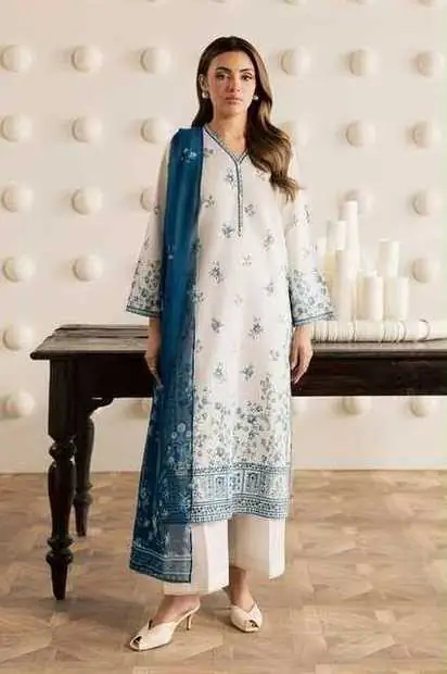 White Blue Floral Print