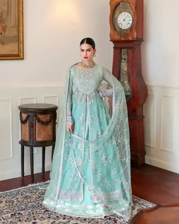 Roheenaz Whispers of Grace Vol 2 Aqua embroidered festive suit