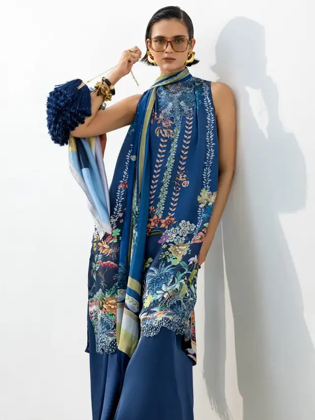 Sobia Nazir Silk 26 pure silk suit, Royal Blue