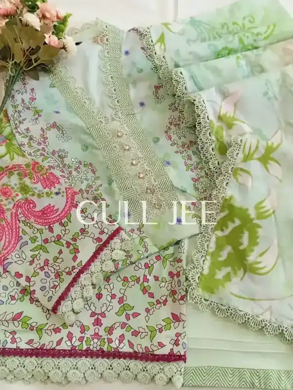 Gulljee Digital Printed Lawn Mint Green Floral