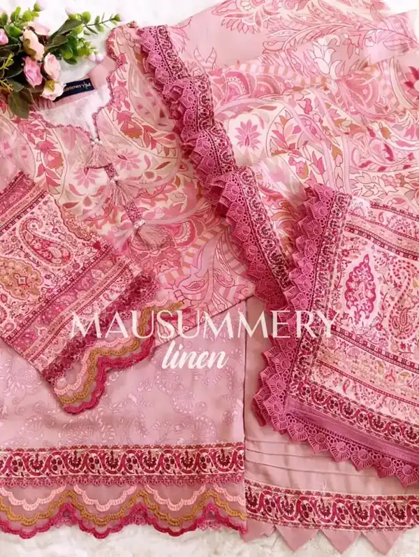 Mausummery Linen Vol-1 2026 Dusty Rose Paisley stitched suit