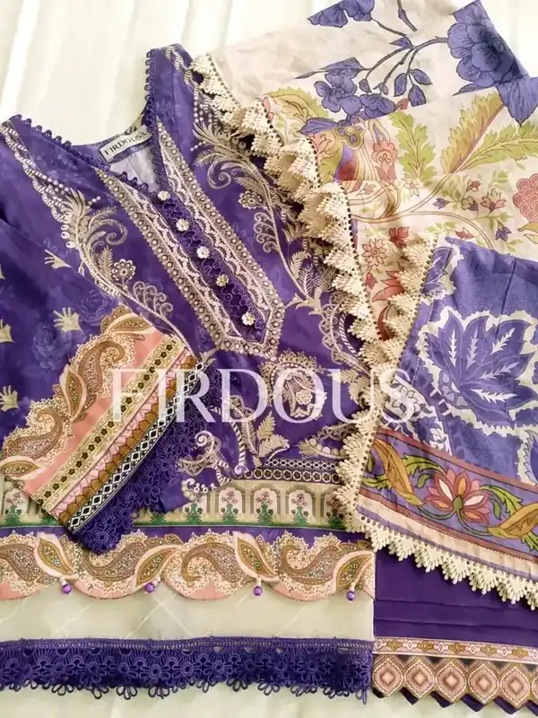 Firdous Premium Luxury Lawn Violet Paisley