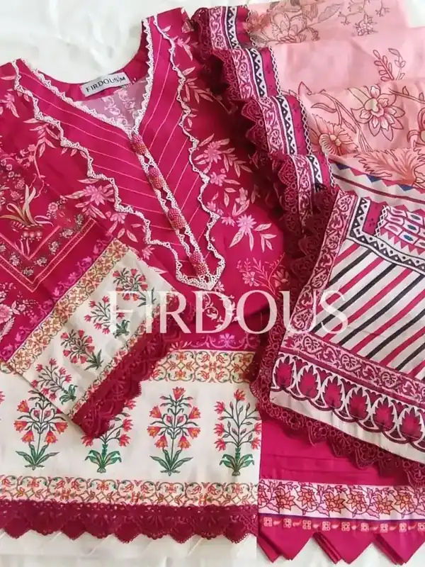 Firdous Premium Luxury Lawn Fuchsia Floral