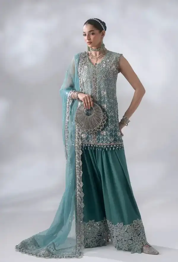 Maria.B Mbroidered Wedding Edition Teal Sharara Embroidered